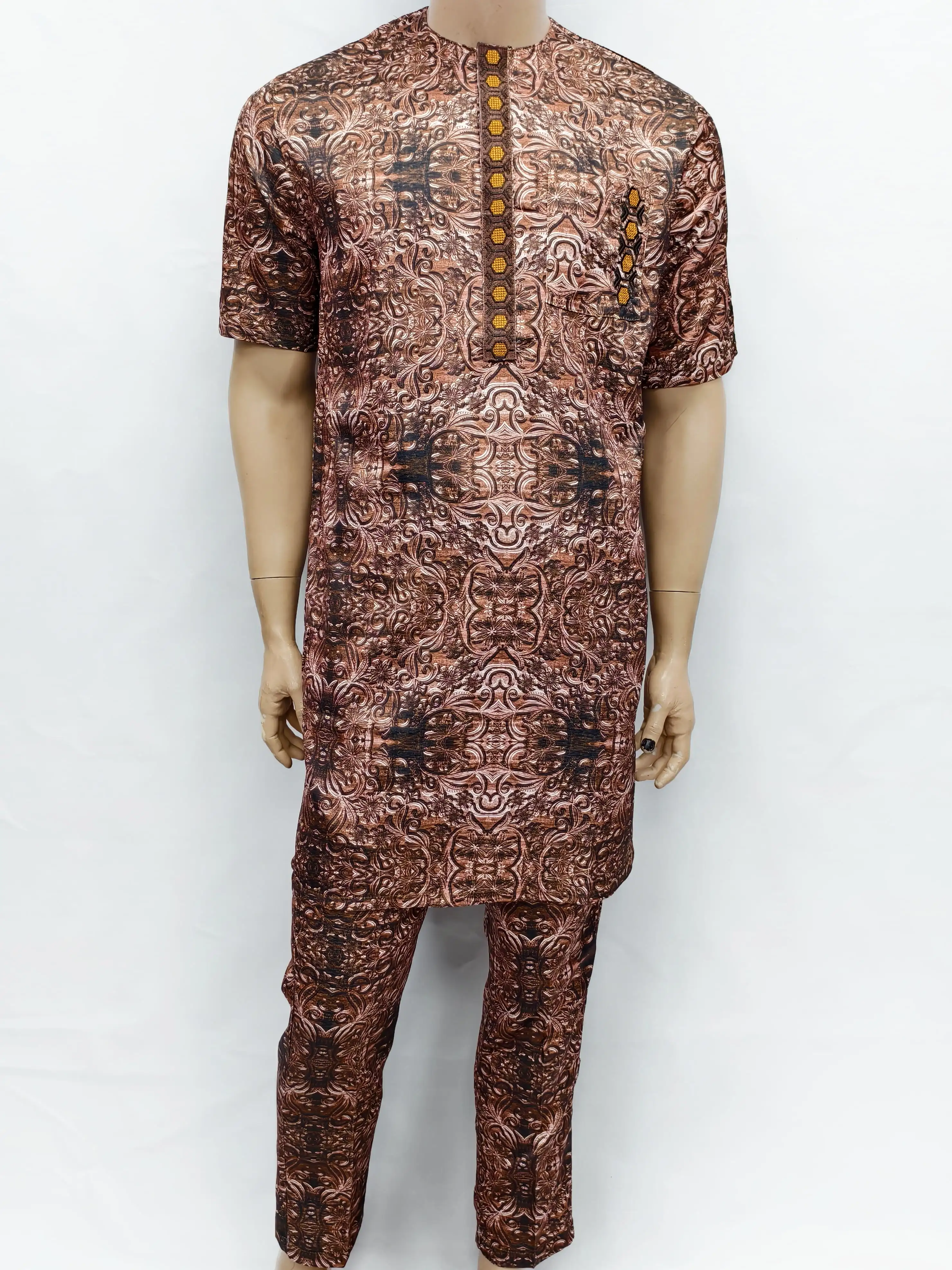 Abaya musulman islamique africain hommes mode prière Eid Robe à manches courtes impression broderie arabe Jubba Thobe vêtements