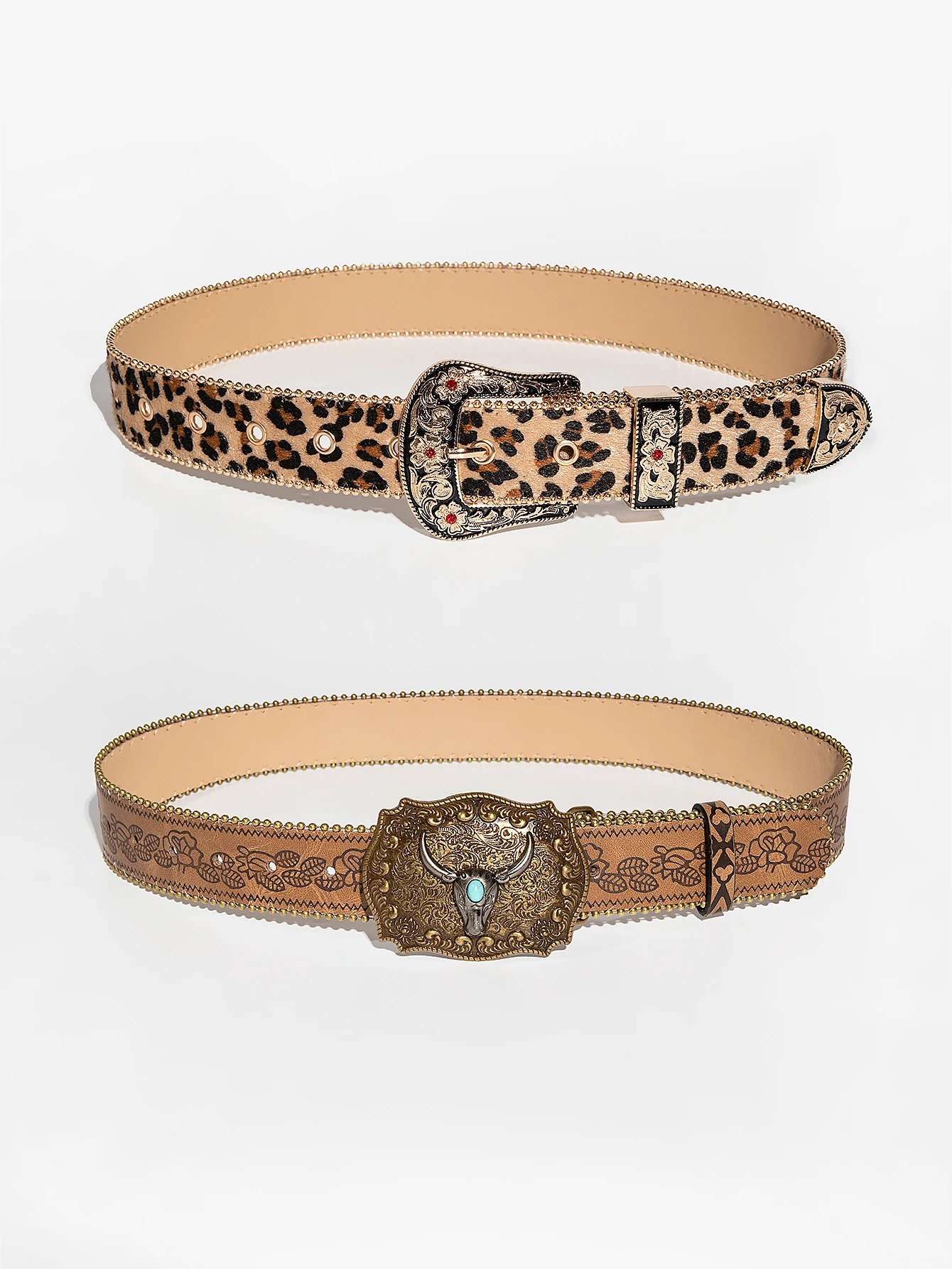 Boucle de pierres précieuses sculptées Vintage 1 pièce, ceinture de taille à bord de perles en relief Floral léopard pour dames, usage quotidien