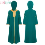 Robe Abaya musulmane pour enfants, manches longues, fermeture éclair, broderie dorée, à capuche, Kaftan, Robe arabe, Costume de prière islamique du moyen-orient
