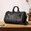 week end en plein air fait à la main de luxe en cuir véritable hommes sac à bandoulière noir mode décontracté concepteur en cuir de vache grand sac à main noir