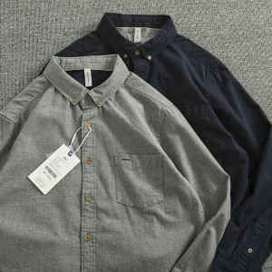 Chemise à manches longues brossée pour hommes, vêtements de travail jeunesse, chemise d&rsquo;affaires légère, 100% coton, rétro japonais, printemps et automne, document solide