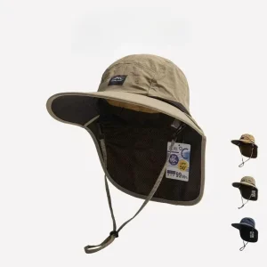 Casquettes d&rsquo;été à large bord, Protection du cou, chapeaux seau unisexes, visière extérieure, séchage rapide, Protection solaire Panama attachée, chapeau de pêche et de randonnée