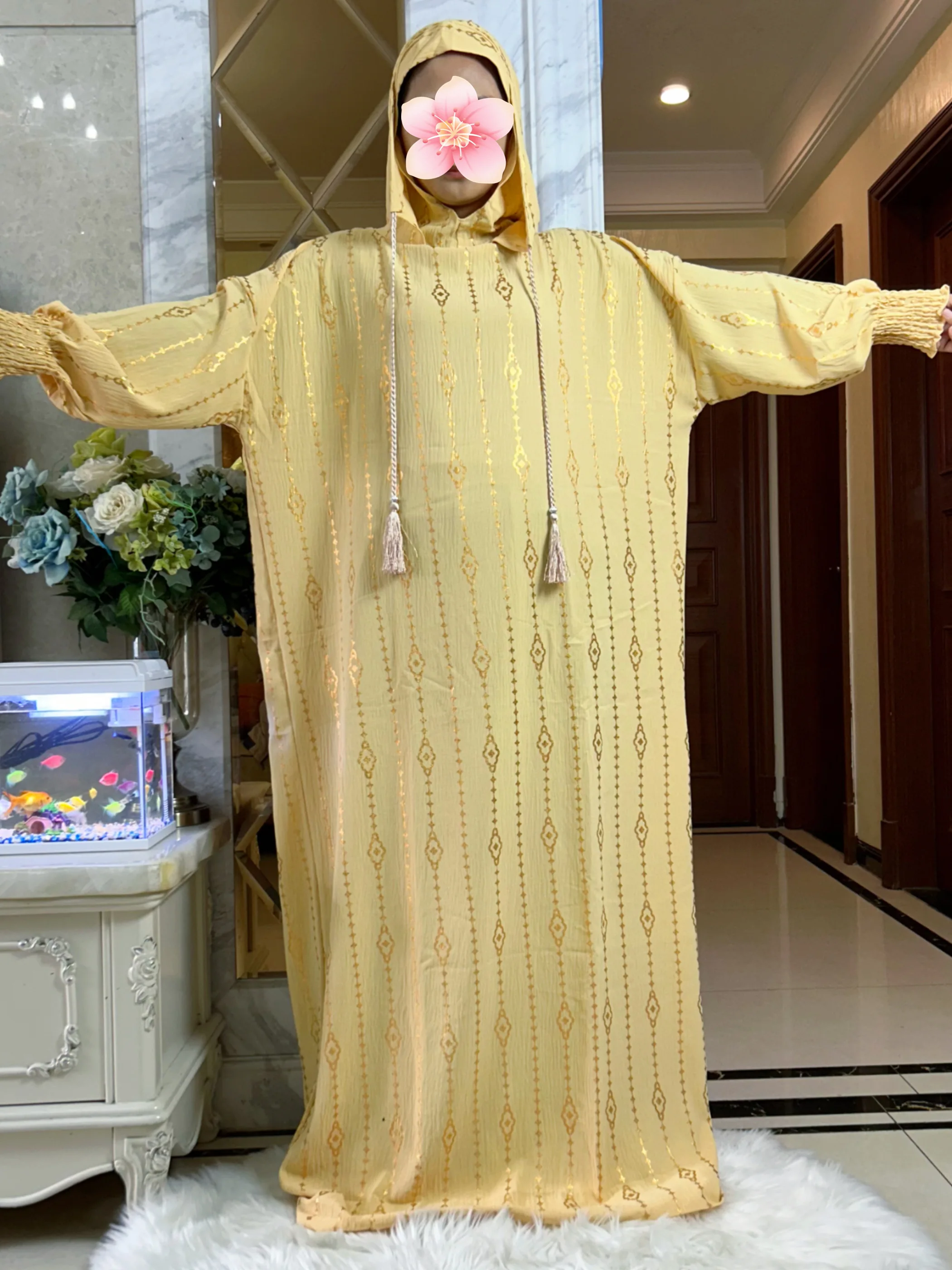 2025 coton tissu Ramadan musulman deux chapeaux Abaya dubaï turquie Islam vêtements de prière or poussière robe Islam femmes robe caftan