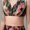 robe de soirée personnalisée en mousseline de soie pour femme, tenue de bal Élégante à motif floral, coupe trapèze, col en v froncé, longueur au sol, 2025