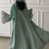 abaya musulman d'âge moyen manches évasées décontracté arabe plissé ouvert devant abayas turquie caftans femmes jilbabs robes maxi islamiques