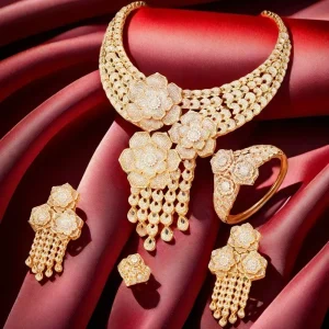 GODKI italie 18K plaqué or Rose Flowewr ensembles de bijoux collier ensemble d&rsquo;accessoires pour femmes grand pendentif ensemble de bijoux en Zircon complet