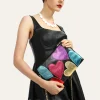 pochette en cuir pu métallique coloré pour femmes, design de luxe, mode, motif de cœurs doux, sacs à main carrés, chaîne à bandoulière pour filles