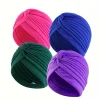 4 pièces/ensemble couleur unie turban casquette élastique bonnet foulard femmes chimio chapeaux décontracté plissé tête enveloppement