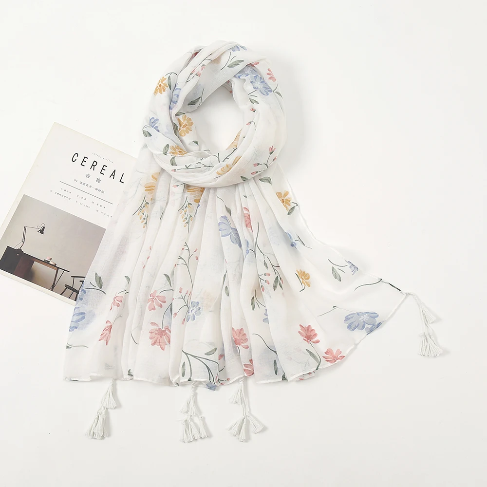 viscose douce coton gland châle imprimé fleuri hijab pour femme musulman décontracté longue écharpe décorer dames bandeau enveloppes 190*90 cm