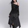reddachic acubi mode plaid jupe asymétrique alt goth taille élastique point bord brut longue jupe fluide grande taille femmes bas