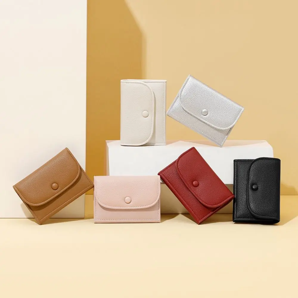 porte monnaie élégant en grain de litchi, pochette courte ultra fine pour femmes, portefeuille court multifonction avec fermeture éclair, porte cartes en cuir pu