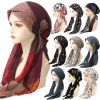 Chapeau turban imprimé Hijab musulman pour femme, écharpe pré-nouée, perte de cheveux, écharpe de tête, enveloppement de sauna musulman, bandana préfixé, mode