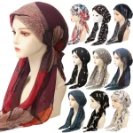 Chapeau turban imprimé Hijab musulman pour femme, écharpe pré-nouée, perte de cheveux, écharpe de tête, enveloppement de sauna musulman, bandana préfixé, mode