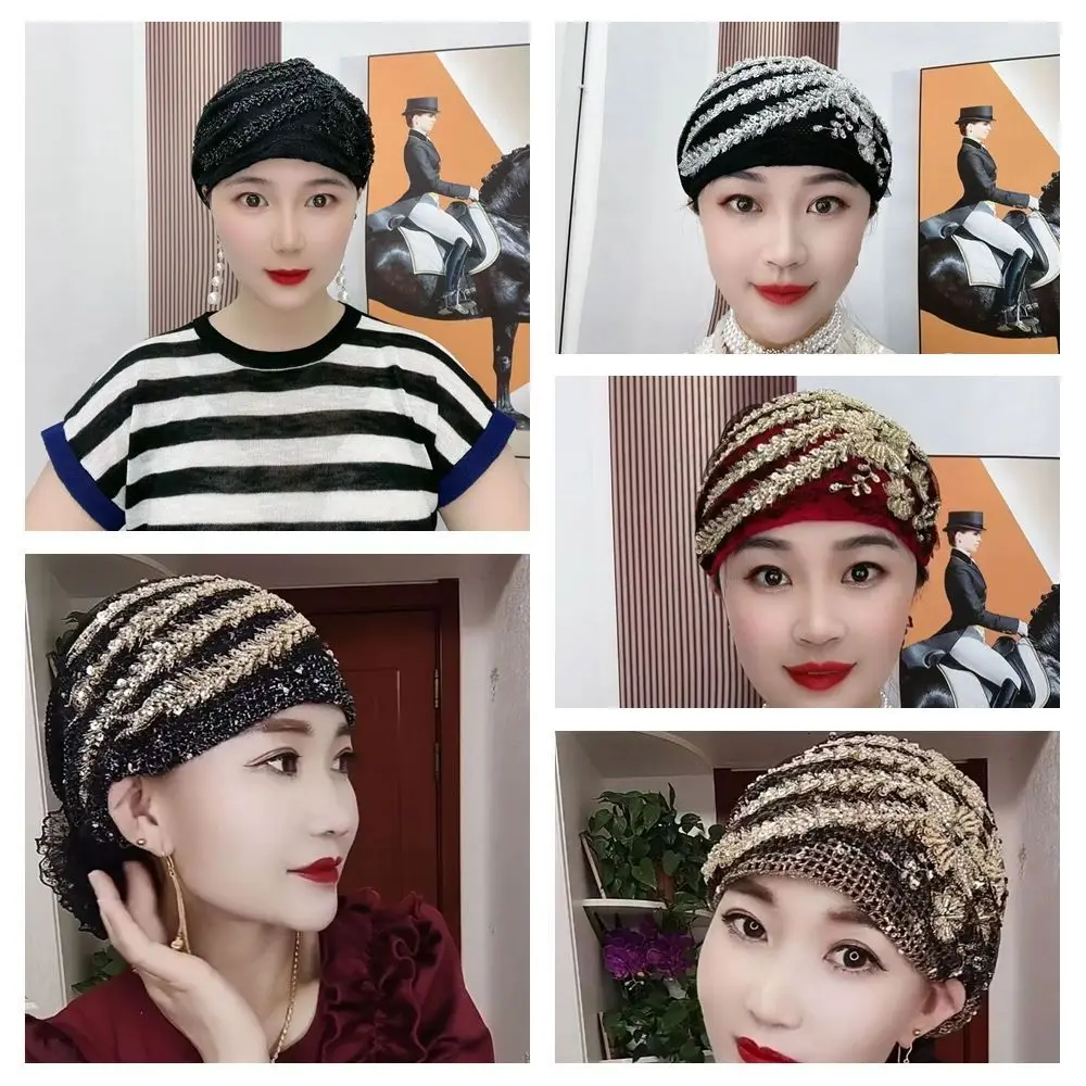 foulard de tête dentelle turban chapeaux fleur strass été mince foulard élastique cravate hijab turban chapeau islamique sous écharpe femmes