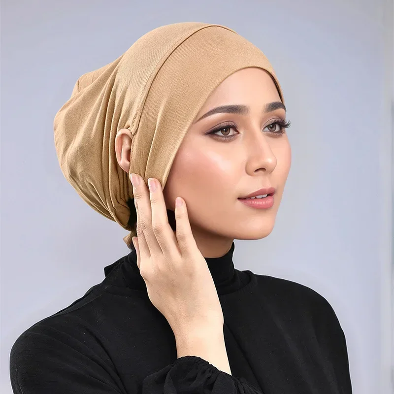 bonnet sous cou modal avec trou d'oreille hijab écharpe intérieure musulmane bandanas sous écharpe turban bonnets bonnet bandage tête enveloppement turbante mujer