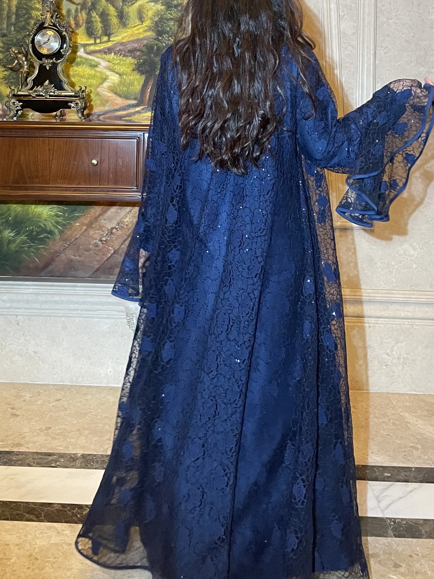 femmes musulmanes abaya robe 2 pièces ensemble manches évasées dentelle paillettes satin marocain caftan robe musulman ensembles cadigan tenue costumes