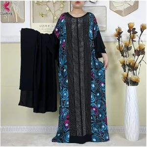 Nouveau tissu de coton Abayas musulman pour femmes Dresse avec grande écharpe 2025 été Abaya manches chauve-souris Robe ample Femme Islam vêtements