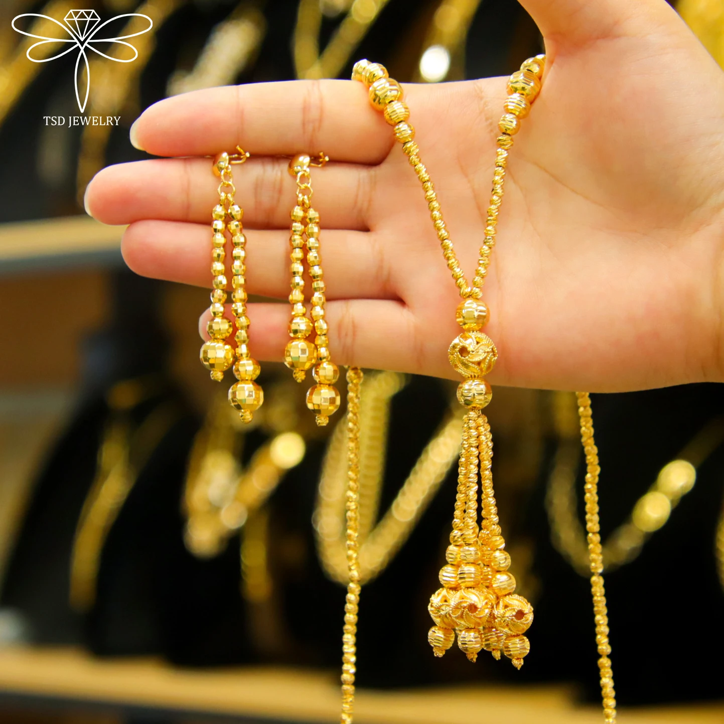 ensemble de bijoux de mariage de mariée de dubaï, plaqué or 24 carats, nigeria musulman, vintage, long collier, boucles d'oreilles, bijoux de luxe pour femmes marocaines