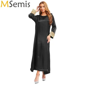 Robe pull pour femmes, caftan brillant, Abaya arabe musulman, manches longues, ample, dubaï, arabie saoudite, moyen-orient, Maxi