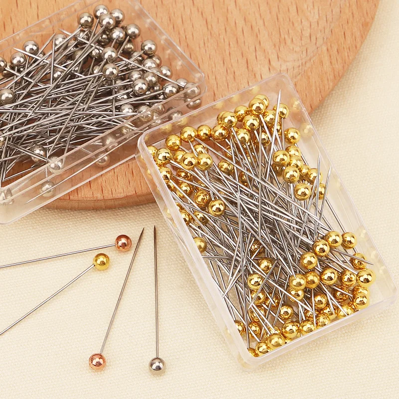 Épingles à coudre rondes en perles, 100 pièces/boîte, épingles à tête multicolores, épingles de Quilting droites pour couturière, positionnement, décoration de bijoux à faire soi-même