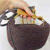 pochette de luxe à poignée en métal pour femmes, sac à bandoulière tissé en rotin fait à la main, sacs de plage demi lune, fourre tout en paille spacieux