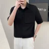 aura basique couleur unie chemises amples été col polo bouton vêtements pour hommes décontracté à manches courtes été mode patchwork chemises