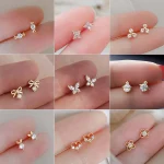 Boucles d&rsquo;oreilles de Style Multiple pour femmes, Mini Zircon bonbon, clou doux, fleur pour filles, Piercing hypoallergénique, bijoux cadeaux à la mode