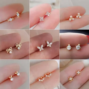 Boucles d&rsquo;oreilles de Style Multiple pour femmes, Mini Zircon bonbon, clou doux, fleur pour filles, Piercing hypoallergénique, bijoux cadeaux à la mode