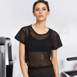 Chemisier court et Sexy en maille respirante à séchage rapide pour femmes, haut de gymnastique d&rsquo;été, vêtements de Fitness, chemise athlétique de course
