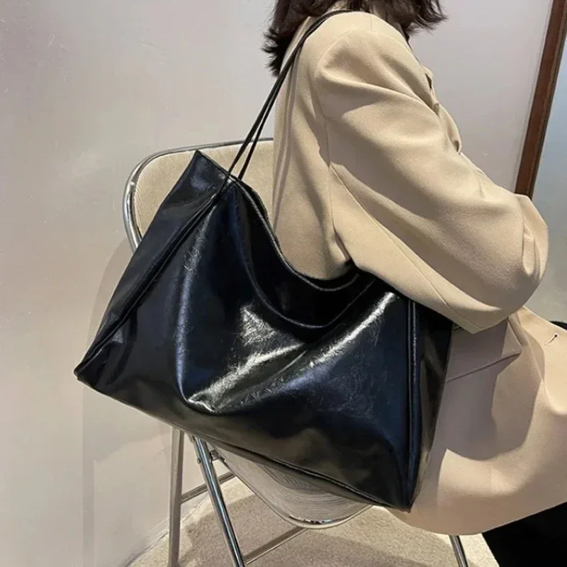 sac fourre tout en cuir pu souple pour femme, sac à bandoulière rétro, sacs de seau portables décontractés, poudres sous les bras, grande capacité, mode initiée