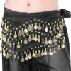ceinture de danse du ventre à 3 rangées, 1 pièce, pièces de monnaie ton or pour femmes, 140cm, paillettes, glands, écharpe de hanche en mousseline de soie, accessoires pour ceintures de danse du ventre