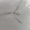 collier pendentif fée argent étoile à six points, chaîne de clavicule simple, pompon en zircon brillant, croix, doux, bijoux de mariage