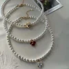 tendance élégante plage bijoux mariage grande imitation perle collier ras du cou pour les femmes mode cristal coeur pendentif collier