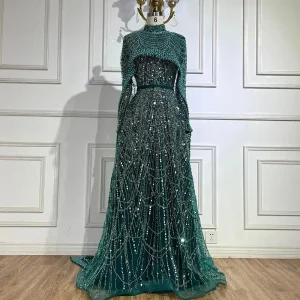 Serene Hill-Robe de soirée longue de forme trapèze, tenue de soirée luxueuse, hijab, couleur chair, style musulman, Dubaï, pour occasions, LA72032B, 2025