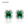Boucles d&rsquo;oreilles rectangulaires en argent et Zircon pour femme, bijoux en pierre précieuse émeraude, accessoires de mariage, de fête, à la mode, 925