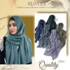 Écharpe hijab plissée et brillante en polyester pour femme, turban islamique de haute qualité, à la mode, localité, argenté, froissé