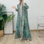 Jupe plissée élégante pour femmes musulmanes, robe Abaya, grande taille, manches longues, Cardigan à la mode, nouvelle impression, vêtements musulmans tendance 2025