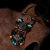 collier pendentif en pierre naturelle de style bohème, bijou créatif en métal tibétain et argenté, idéal comme cadeau