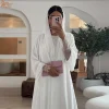 uni dubai solide blanc ouvert abaya pour femme musulmane avec hijab écharpe dentelle bande cardigan élégant décontracté ample marocain saoudien caftan