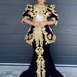 Caftan marocain violet Caftan robes de soirée musulmanes sirène demi manches dentelle perles dubaï arabe Abaya robe islamique personnalisée