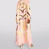caftan en soie jersey pour femmes, kaftan de luxe, manches longues, ample, maxi, imprimé géométrique, nouvelle collection 2025