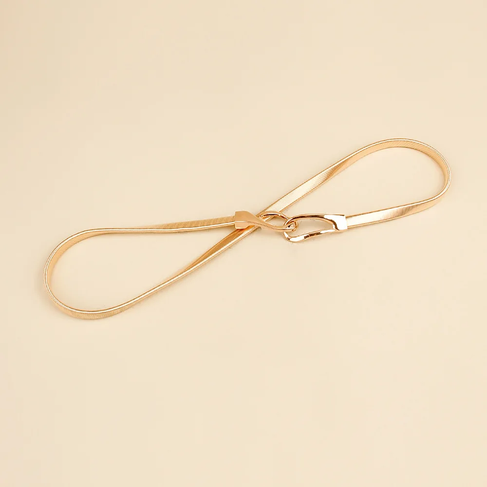 Ceinture fine élastique en métal doré pour femme, jupe assortie à la taille, robe décorative, crochet à la taille