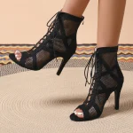 Women Sandals Summer Fashion Outdoor Short Boots Latin Tango Jazz Pole Dance Sexy Mesh Dance Shoes Ladies High Heels Sandals