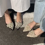 Aneikeh-Sandales à talons plats en maille pour femmes, pantoufles pointues, chaussures à enfiler noires, élégantes, sexy, légères, de luxe, de fête d&rsquo;été