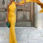 Robe de soirée en Satin pour femmes, Sexy, col licou, élégante, dos nu, épaules dénudées, sans manches, couleur unie, nouvelle collection automne 2025