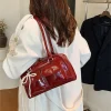 sac de poitrine en cuir pu pour femmes, grands sacs à main bordeaux, sacs à bandoulière vintage pour femmes d'affaires, fourre tout simple pour dames