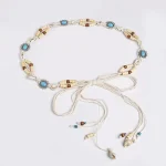 Corde de taille de style bohème nouée ethnique faite à la main avec perles en bois pour femmes, ceinture de style station décontractée.