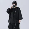 kimono noir traditionnel japonais, cardigan diablo, samouraï, ninja cosplay, style hanfu chinois imbibé, manteau streetwear, nouveau, 2024
