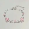 bracelet en zircon couleur argent pour femmes et filles, bracelets en cristal brillant, pendentif lune cerise papillon, bijoux