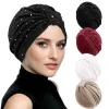 Femmes paillettes noué Turban indien chapeau musulman Hijab Bonnet Bonnet perte de cheveux foulard chimio casquette chapeaux Bandanas Turbante Mujer
